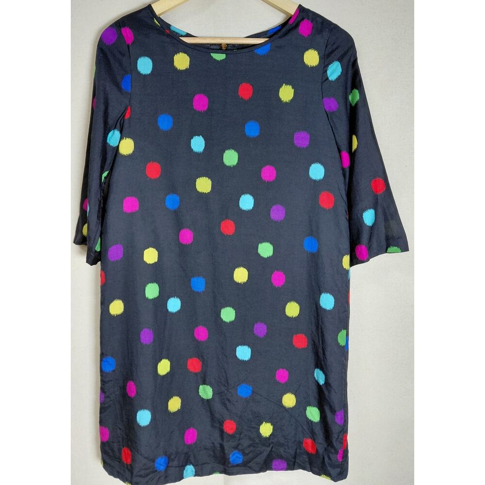 kate spade new york Polka Dot Dress Multicolor 3/4 Sleeve Crew Neck Size XS